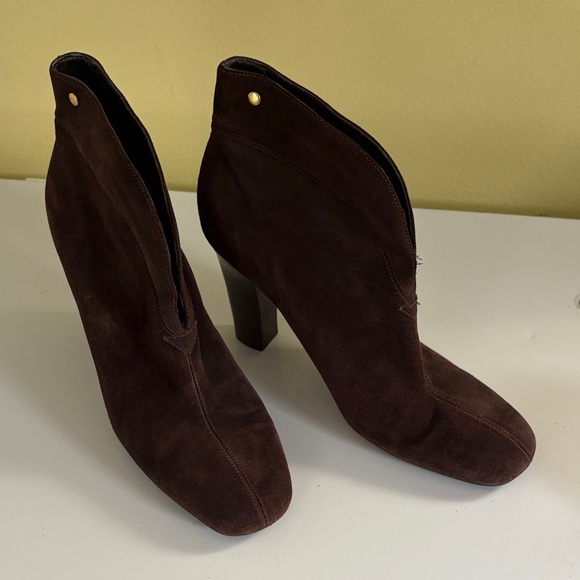 Franco Sarto Chocolate Suede Heeled Bootie Size 8.5 - Picture 1 of 10